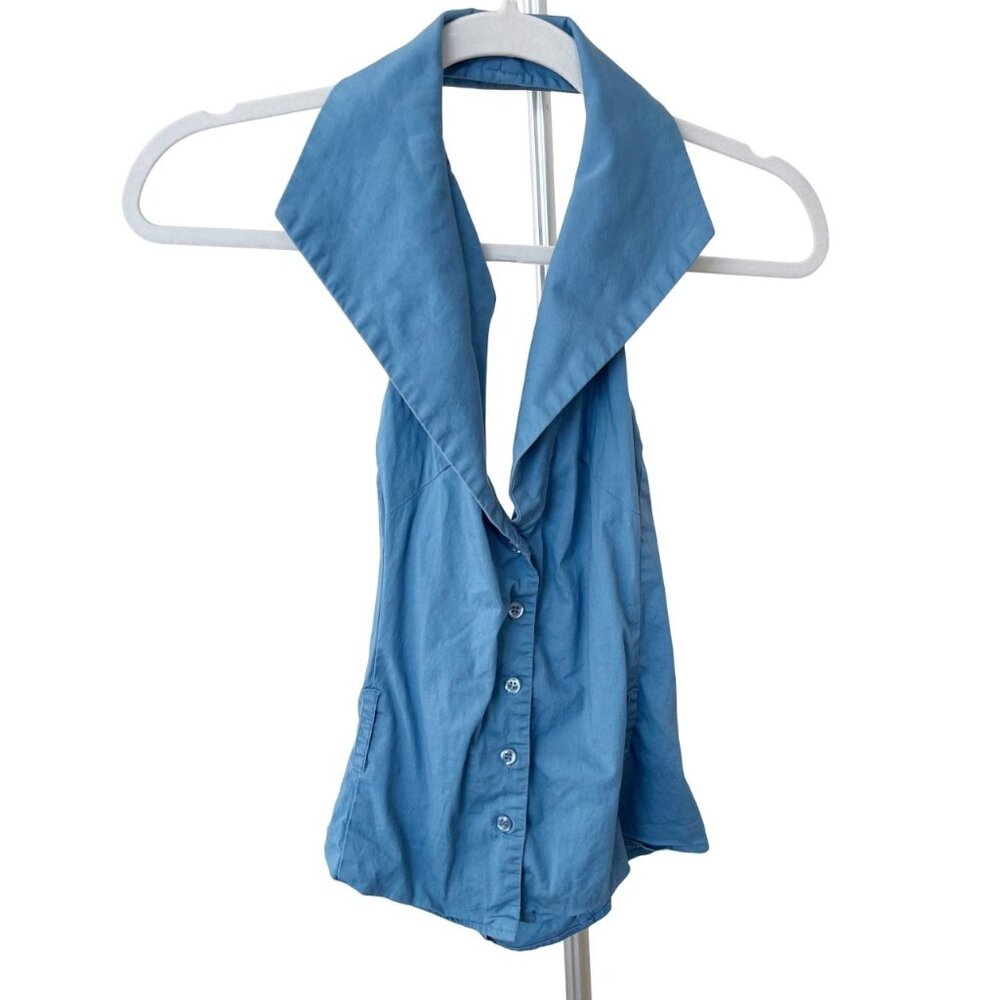 Vintage Rampage Y2K 90s Blue Collared Button Front Tank Top Academia‎ Size Small